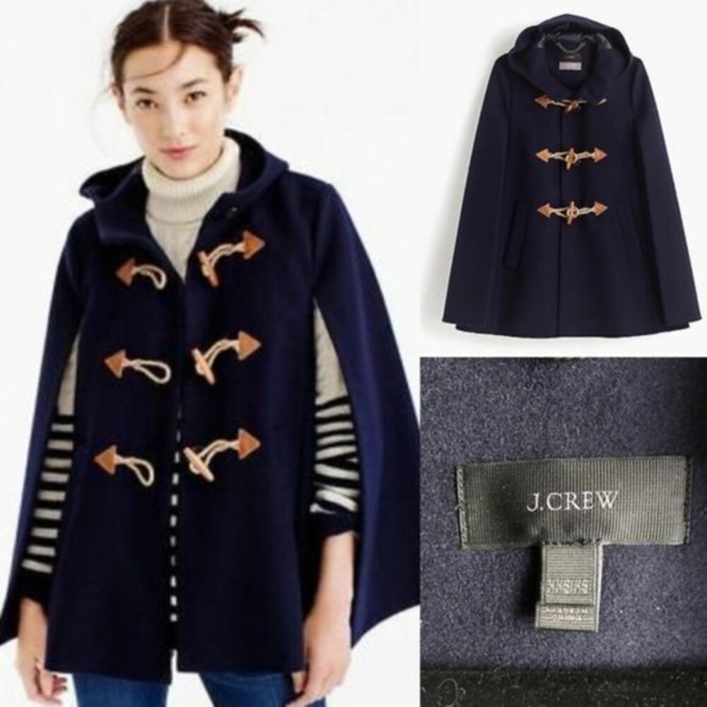 J CREW Toggle Wool Cashmere Cape Coat Navy in Size XXS/XS (fits huge)